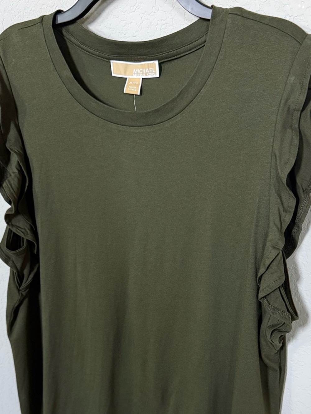 MICHAEL Michael Kors Dark Green Ruffle Cap Sleeve Tee